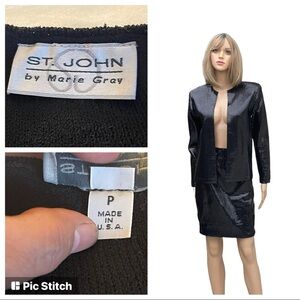 St. John by Marie grey embellished black suit cardigan jacket and skirt size 4/P
